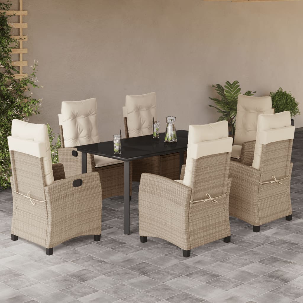7-tlg. Garten-Essgruppe mit Kissen Beige Poly Rattan